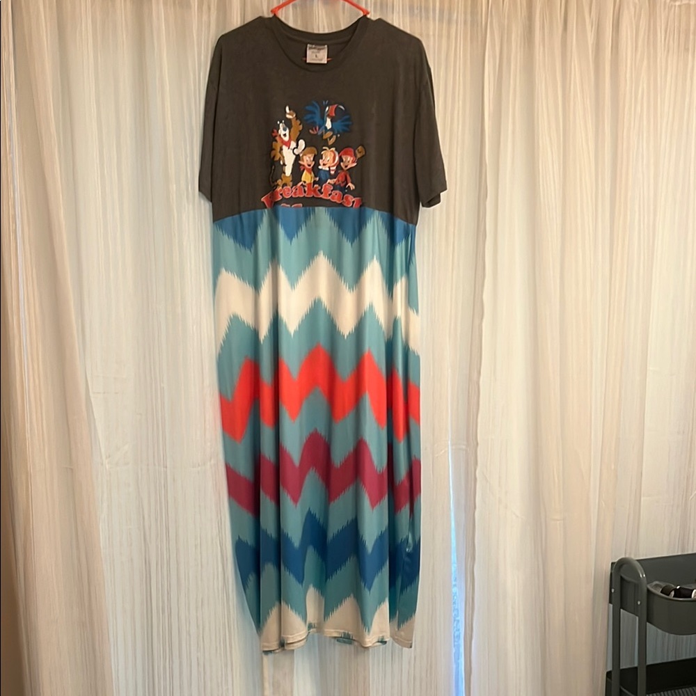 Gray and Multicolor Graphic Maxi Dress